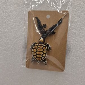Turtle Pendant Necklace - Yellow & Black -